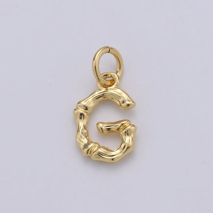 Tiny Bamboo Initial, Letter Alphabet bamboo charms Dainty Gold bamboo Pendant Charm for Necklace Bracelet Earring Component A-057 to A-069