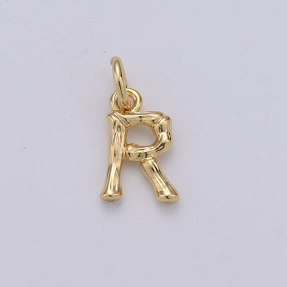 Tiny Bamboo Initial, Letter Alphabet bamboo charms Dainty Gold bamboo Pendant Charm for Necklace Bracelet Earring Component A-057 to A-069