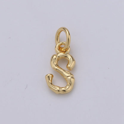 Tiny Bamboo Initial, Letter Alphabet bamboo charms Dainty Gold bamboo Pendant Charm for Necklace Bracelet Earring Component A-057 to A-069