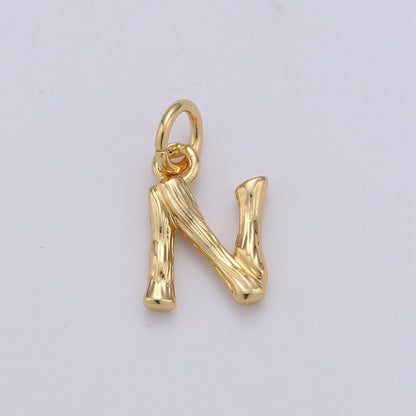 Tiny Bamboo Initial, Letter Alphabet bamboo charms Dainty Gold bamboo Pendant Charm for Necklace Bracelet Earring Component A-057 to A-069