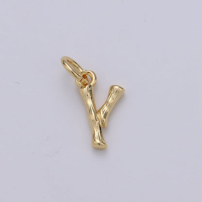 Tiny Bamboo Initial, Letter Alphabet bamboo charms Dainty Gold bamboo Pendant Charm for Necklace Bracelet Earring Component A-057 to A-069