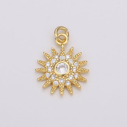 Tiny Celestial Pendant Gold Clear Micro Pave Mini Sun Sunburst StarBURST Sun Sunburst Charm Dainty Jewelry Charm Cubic Zirconia D-194 N-179