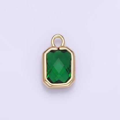 Tiny Charm 4X8mm Emerald Green Princesses Cut CZ Square Gold Bezel Cut Rim Tiny Small Pendant Charm Necklace Bracelet Earring Finding E-867