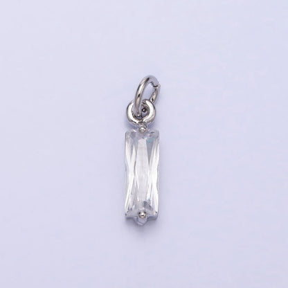 Tiny Clear Faceted Cubic Zirconia Charms Baguette Cut Crystal Pendants Small Rectangular Glass in Gold, Silver AC475 AC476