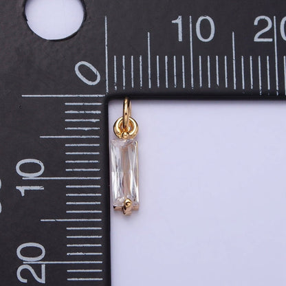 Tiny Clear Faceted Cubic Zirconia Charms Baguette Cut Crystal Pendants Small Rectangular Glass in Gold, Silver AC475 AC476