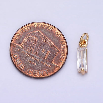 Tiny Clear Faceted Cubic Zirconia Charms Baguette Cut Crystal Pendants Small Rectangular Glass in Gold, Silver AC475 AC476