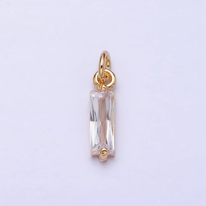 Tiny Clear Faceted Cubic Zirconia Charms Baguette Cut Crystal Pendants Small Rectangular Glass in Gold, Silver AC475 AC476