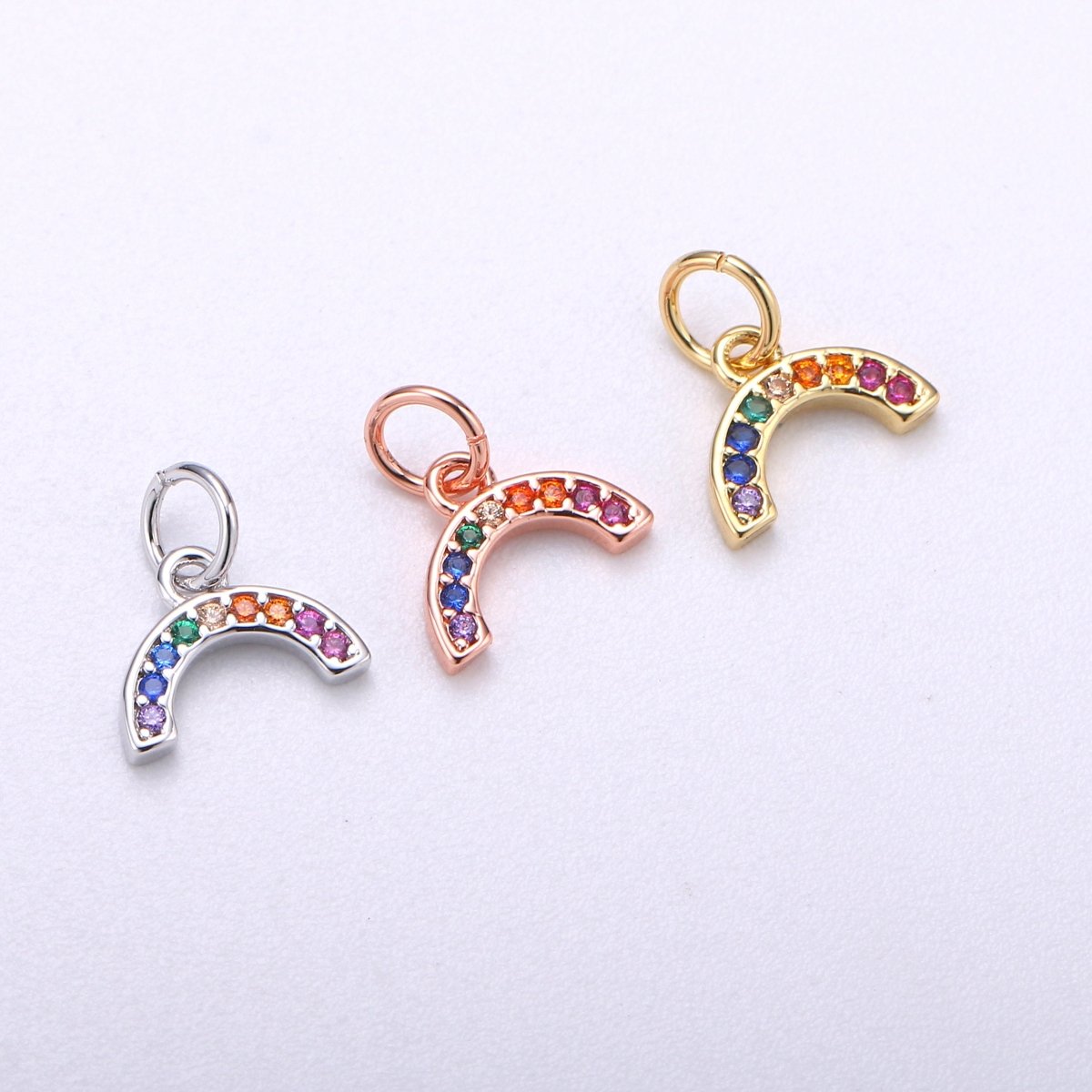 Tiny Colorful CZ Micro Pave Rainbow Charm, Cubic Zirconia Rainbow Pave Necklace Pendant Bracelet Charm Earring Charm in 18k gold filled C-410 E-163