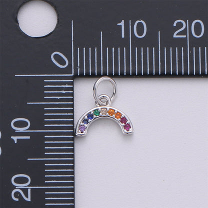 Tiny Colorful CZ Micro Pave Rainbow Charm, Cubic Zirconia Rainbow Pave Necklace Pendant Bracelet Charm Earring Charm in 18k gold filled C-410 E-163
