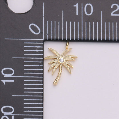 Tiny crystal Palm Tree in gold Filled Dainty palm tree Pendant Necklace Earring Bracelet Charm for Jewelry Making SupplyC-542