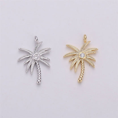 Tiny crystal Palm Tree in gold Filled Dainty palm tree Pendant Necklace Earring Bracelet Charm for Jewelry Making SupplyC-542