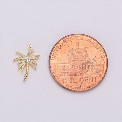 Tiny crystal Palm Tree in gold Filled Dainty palm tree Pendant Necklace Earring Bracelet Charm for Jewelry Making SupplyC-542