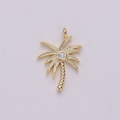Tiny crystal Palm Tree in gold Filled Dainty palm tree Pendant Necklace Earring Bracelet Charm for Jewelry Making SupplyC-542