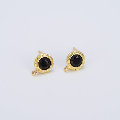 Tiny Cz Cubic Earring Post w/ open link, Nickel free, 15x7.6mm, 14K gold plated brass, CZ, Earring making post 1 pair L-268~L-274 L-323