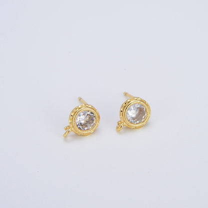 Tiny Cz Cubic Earring Post w/ open link, Nickel free, 15x7.6mm, 14K gold plated brass, CZ, Earring making post 1 pair L-268~L-274 L-323