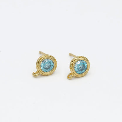 Tiny Cz Cubic Earring Post w/ open link, Nickel free, 15x7.6mm, 14K gold plated brass, CZ, Earring making post 1 pair L-268~L-274 L-323