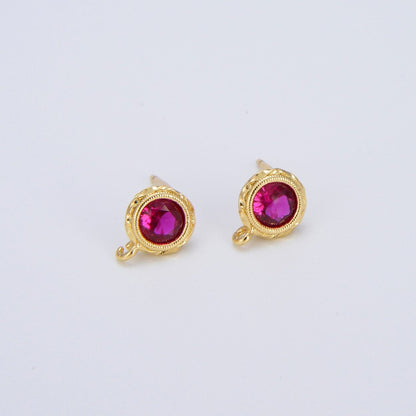 Tiny Cz Cubic Earring Post w/ open link, Nickel free, 15x7.6mm, 14K gold plated brass, CZ, Earring making post 1 pair L-268~L-274 L-323