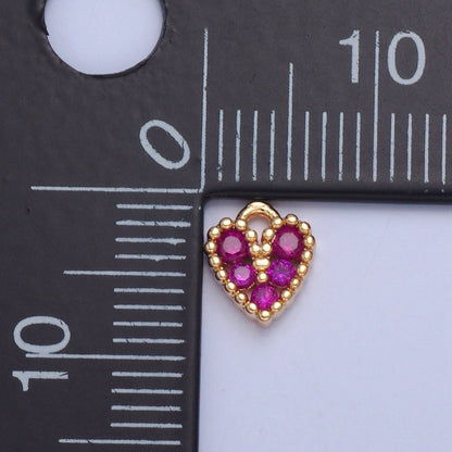 Tiny Fuchsia Pink Micro Pave Heart Charm, Gold Love Valentine Charm For Jewelry Making | X-032