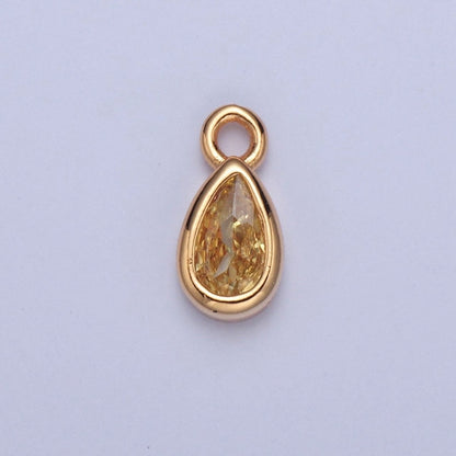 Tiny Gold Teardrop Charm, Micro Pave Tear Drop, Mini Geometric Charm Cubic Zirconia Charm CZ Bracelet Charm X-011-X-017