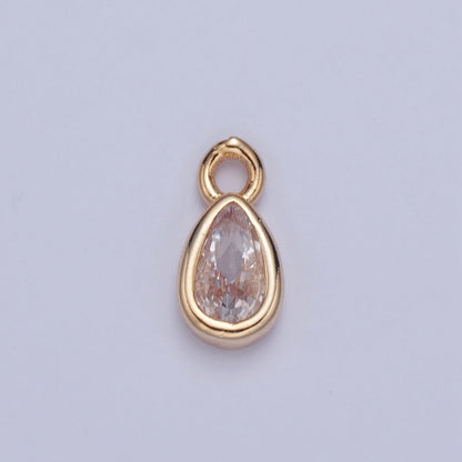 Tiny Gold Teardrop Charm, Micro Pave Tear Drop, Mini Geometric Charm Cubic Zirconia Charm CZ Bracelet Charm X-011-X-017