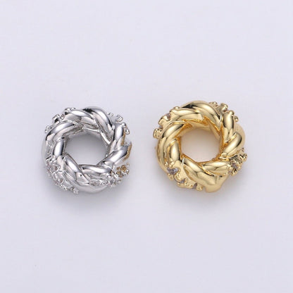 Tiny Gold/Silver Braided Round Circle Beads CZ Gold Filled Geometric Braid Shape Jewelry Making Beads B-326