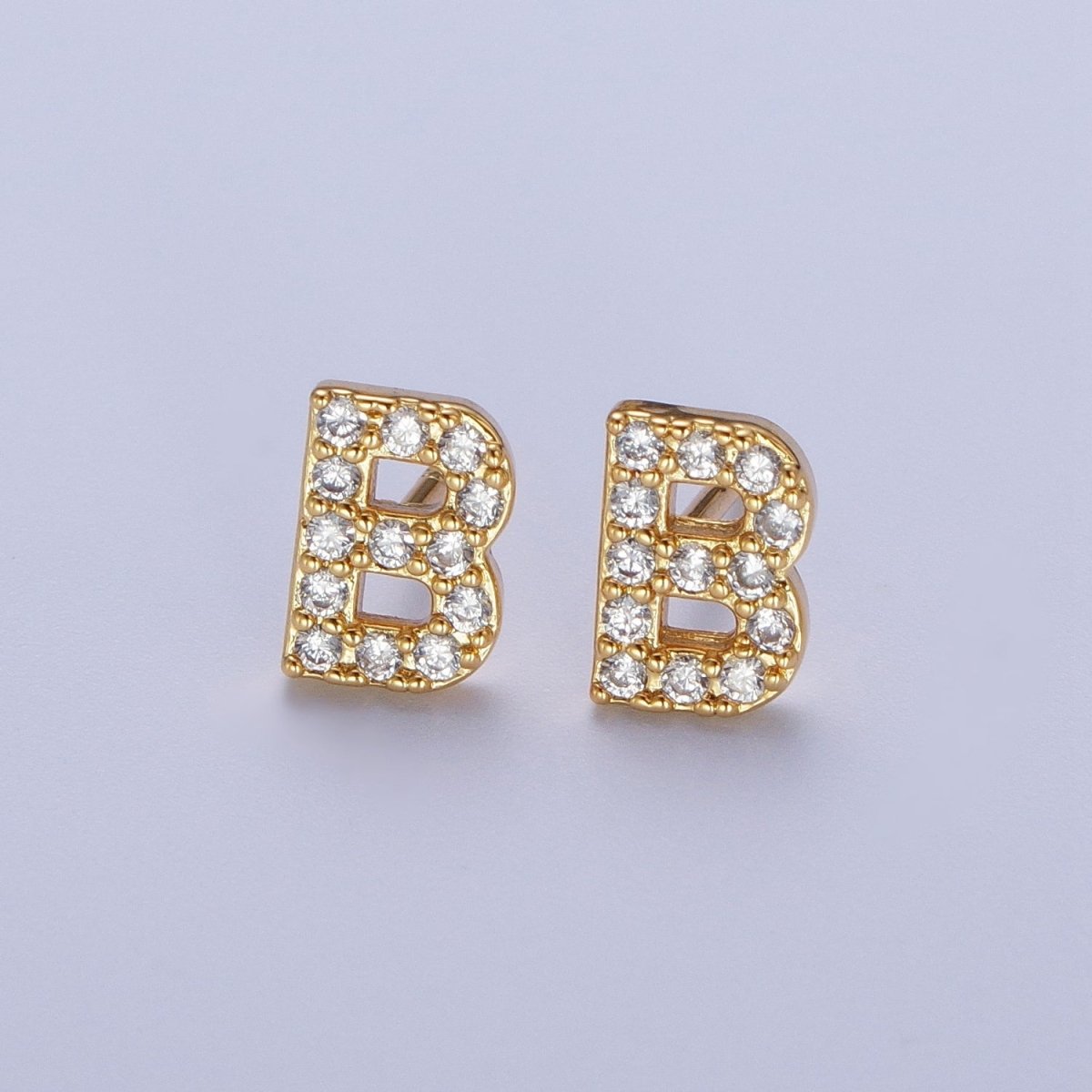 Tiny Initial Earring, Letter Stud Earrings, Initials Earrings, Diamond CZ Initial Earrings, Letter Studs Dainty Earring | AE-1056~AE-1081