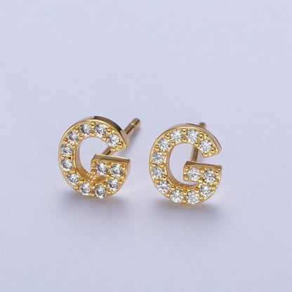 Tiny Initial Earring, Letter Stud Earrings, Initials Earrings, Diamond CZ Initial Earrings, Letter Studs Dainty Earring | AE-1056~AE-1081