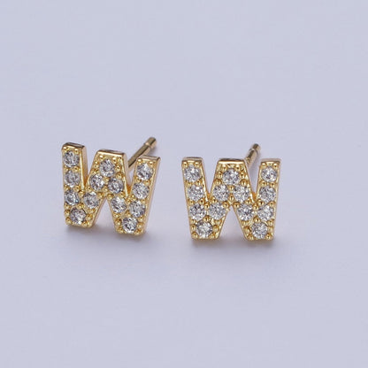 Tiny Initial Earring, Letter Stud Earrings, Initials Earrings, Diamond CZ Initial Earrings, Letter Studs Dainty Earring | AE-1056~AE-1081