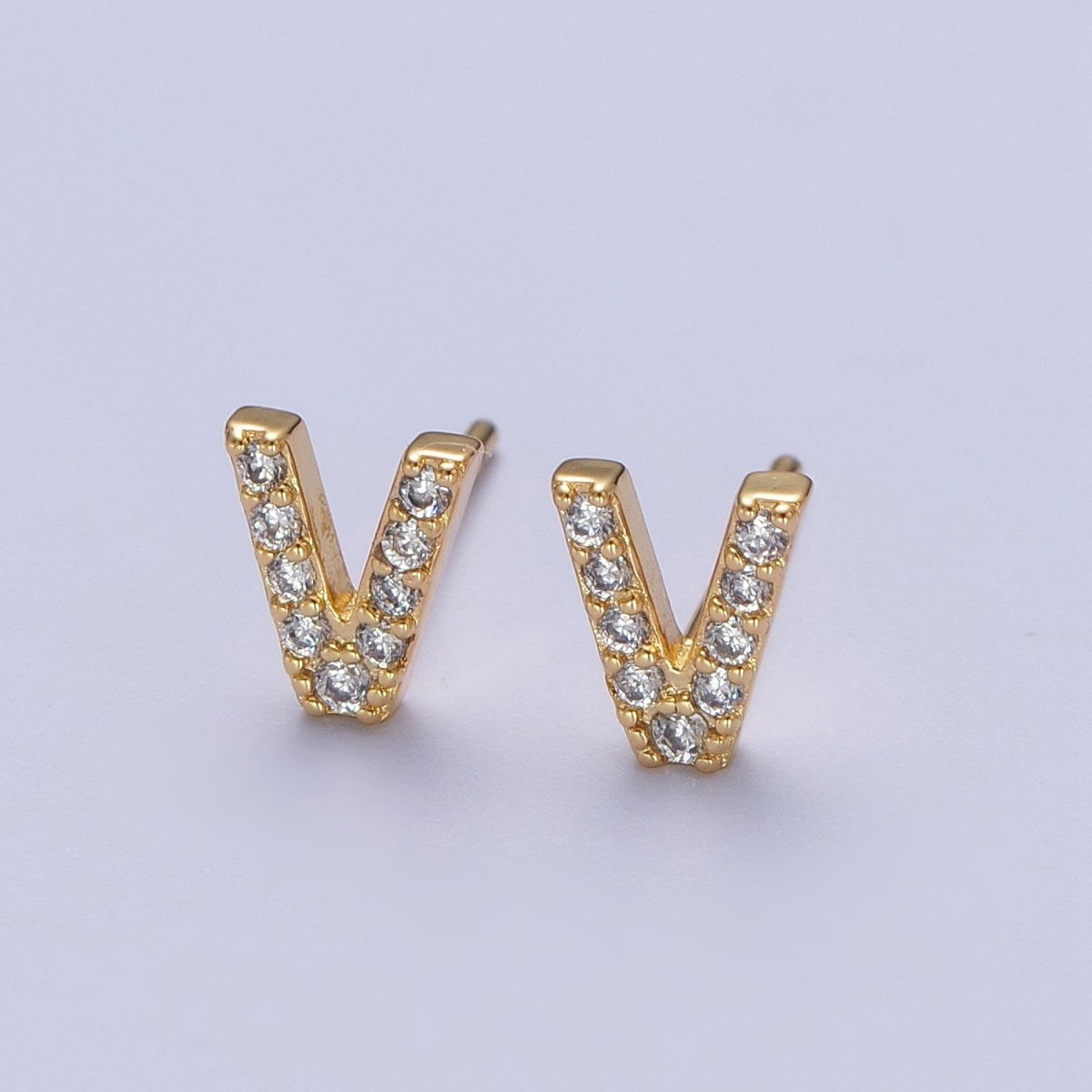 Tiny Initial Earring, Letter Stud Earrings, Initials Earrings, Diamond CZ Initial Earrings, Letter Studs Dainty Earring | AE-1056~AE-1081