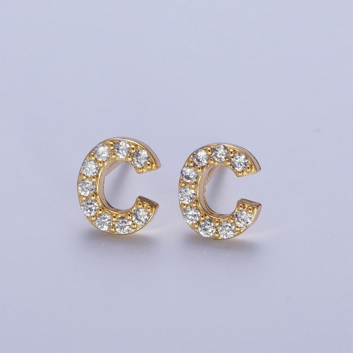 Tiny Initial Earring, Letter Stud Earrings, Initials Earrings, Diamond CZ Initial Earrings, Letter Studs Dainty Earring | AE-1056~AE-1081