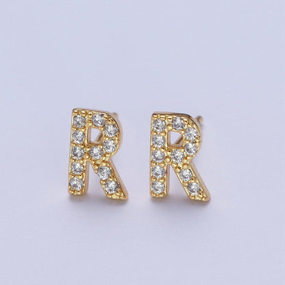 Tiny Initial Earring, Letter Stud Earrings, Initials Earrings, Diamond CZ Initial Earrings, Letter Studs Dainty Earring | AE-1056~AE-1081