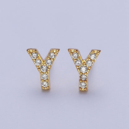Tiny Initial Earring, Letter Stud Earrings, Initials Earrings, Diamond CZ Initial Earrings, Letter Studs Dainty Earring | AE-1056~AE-1081