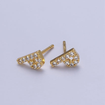 Tiny Initial Earring, Letter Stud Earrings, Initials Earrings, Diamond CZ Initial Earrings, Letter Studs Dainty Earring | AE-1056~AE-1081