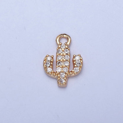 Tiny Micro Pave Cactus Charm, Gold Desert Plant For Jewelry Making X-031