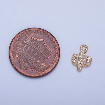 Tiny Micro Pave Cactus Charm, Gold Desert Plant For Jewelry Making X-031