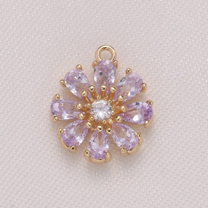 Tiny Pink Purple Daisy Flower Cubic Zirconia Charm CZ Floral Nature Micro Pave Charm Pendant D-767