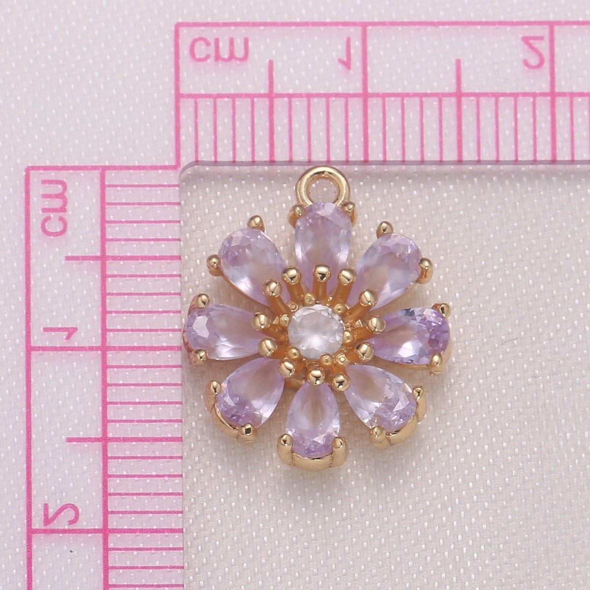 Tiny Pink Purple Daisy Flower Cubic Zirconia Charm CZ Floral Nature Micro Pave Charm Pendant D-767