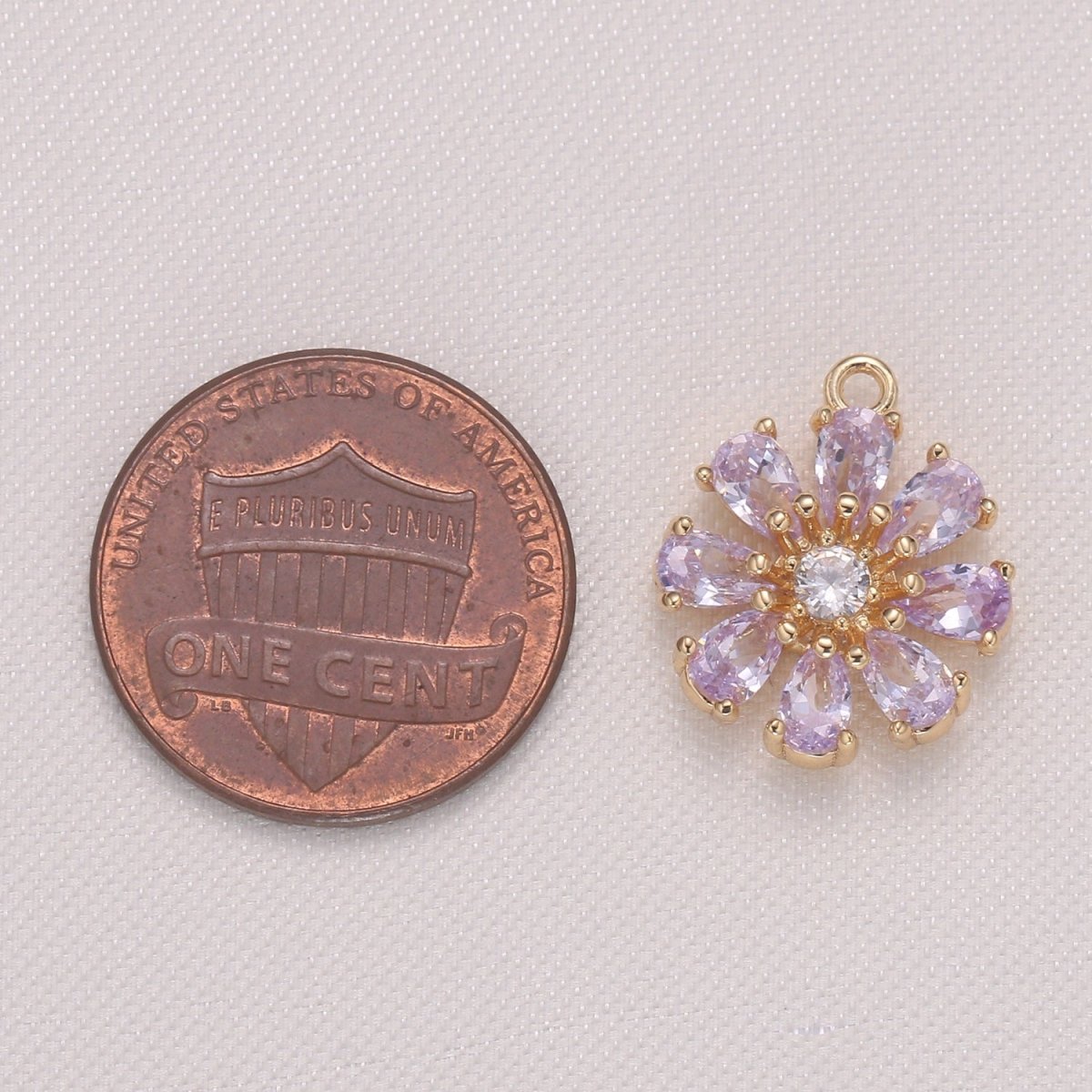Tiny Pink Purple Daisy Flower Cubic Zirconia Charm CZ Floral Nature Micro Pave Charm Pendant D-767