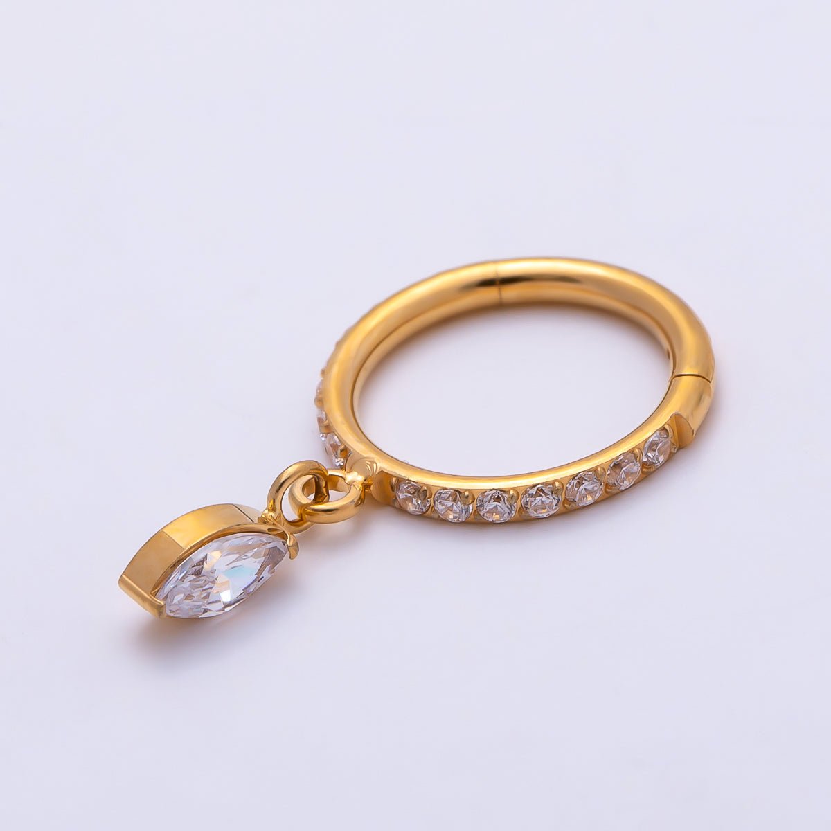 Titanium 10.5mm Marquise Micro Paved CZ Oval Universal Cartilage Piercing Clicker in Gold &amp; Silver | BJ-00240 BJ-00241