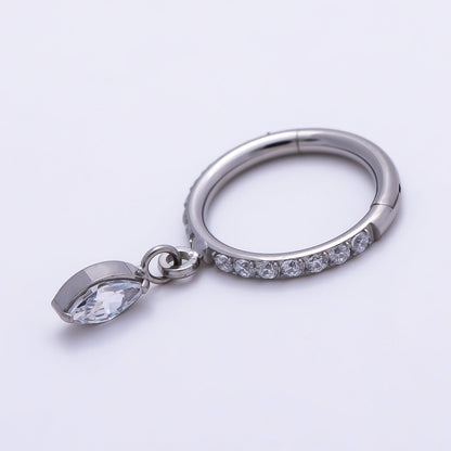 Titanium 10.5mm Marquise Micro Paved CZ Oval Universal Cartilage Piercing Clicker in Gold &amp; Silver | BJ-00240 BJ-00241