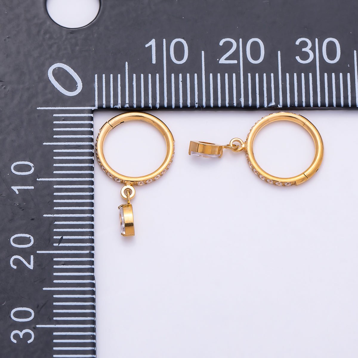 Titanium 10.5mm Marquise Micro Paved CZ Oval Universal Cartilage Piercing Clicker in Gold &amp; Silver | BJ-00240 BJ-00241