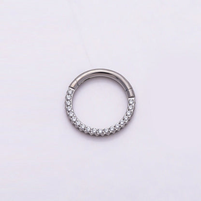 Titanium 10.5mm Micro Paved CZ Single Septum Cartilage Piercing Clicker in Gold &amp; Silver | BJ-00202 BJ-00203