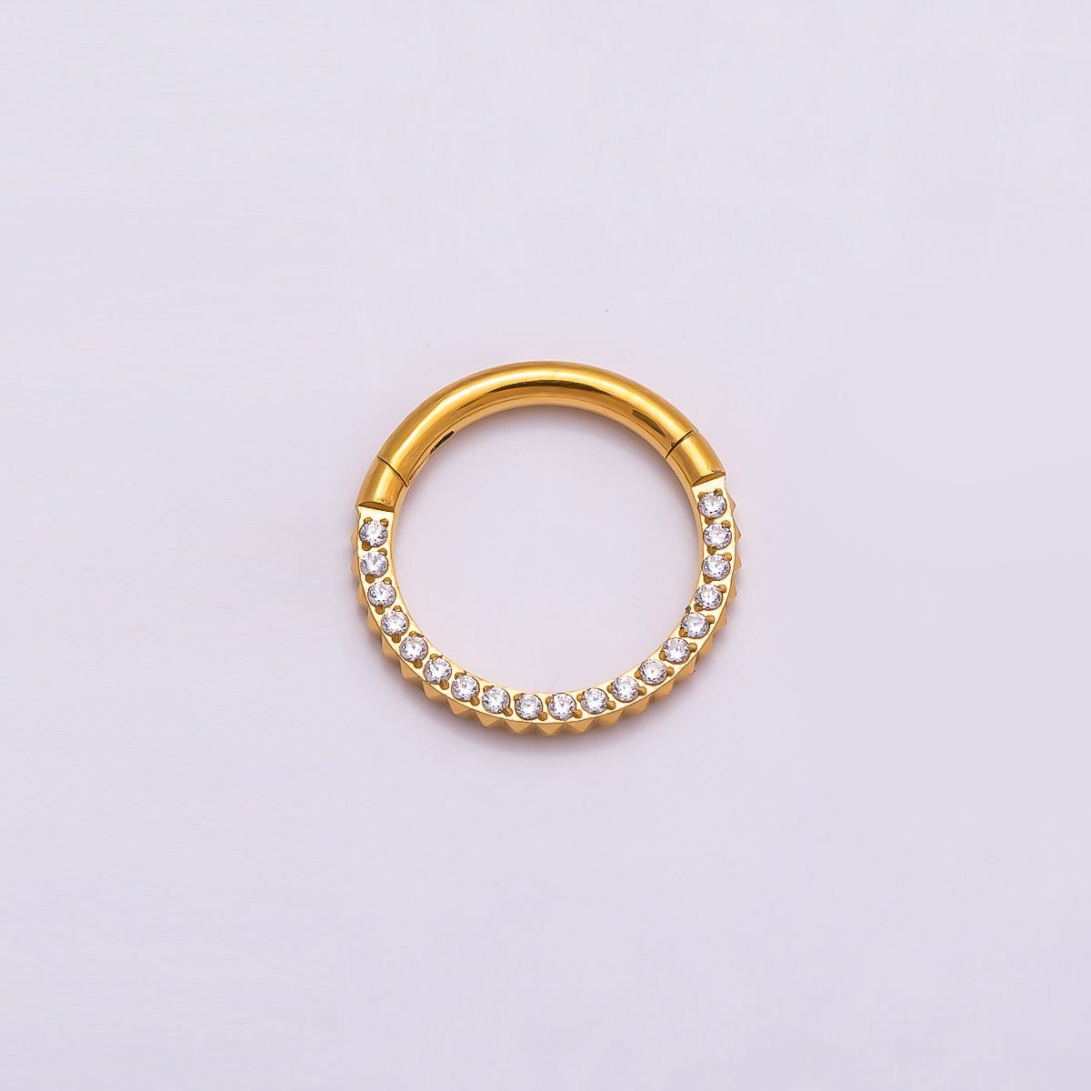 Titanium 10.5mm Micro Paved CZ Single Septum Cartilage Piercing Clicker in Gold &amp; Silver | BJ-00202 BJ-00203