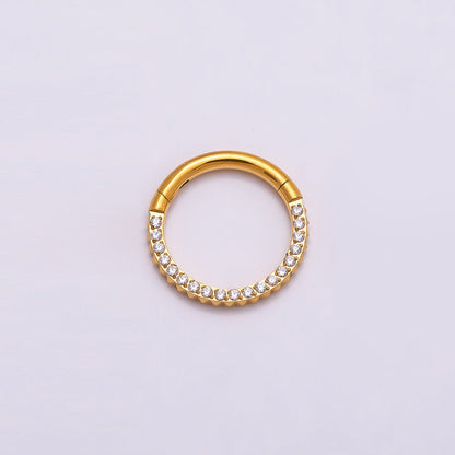 Titanium 10.5mm Micro Paved CZ Single Septum Cartilage Piercing Clicker in Gold &amp; Silver | BJ-00202 BJ-00203