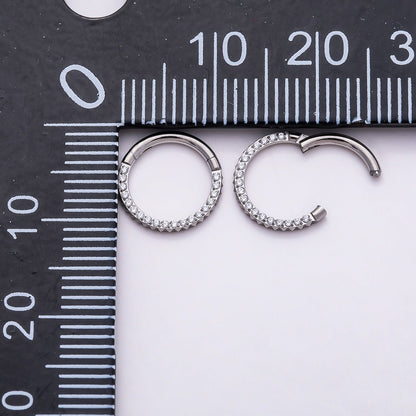 Titanium 10.5mm Micro Paved CZ Single Septum Cartilage Piercing Clicker in Gold &amp; Silver | BJ-00202 BJ-00203