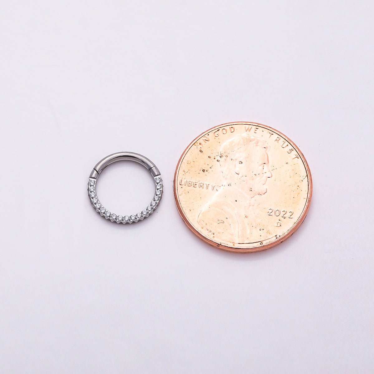Titanium 10.5mm Micro Paved CZ Single Septum Cartilage Piercing Clicker in Gold &amp; Silver | BJ-00202 BJ-00203