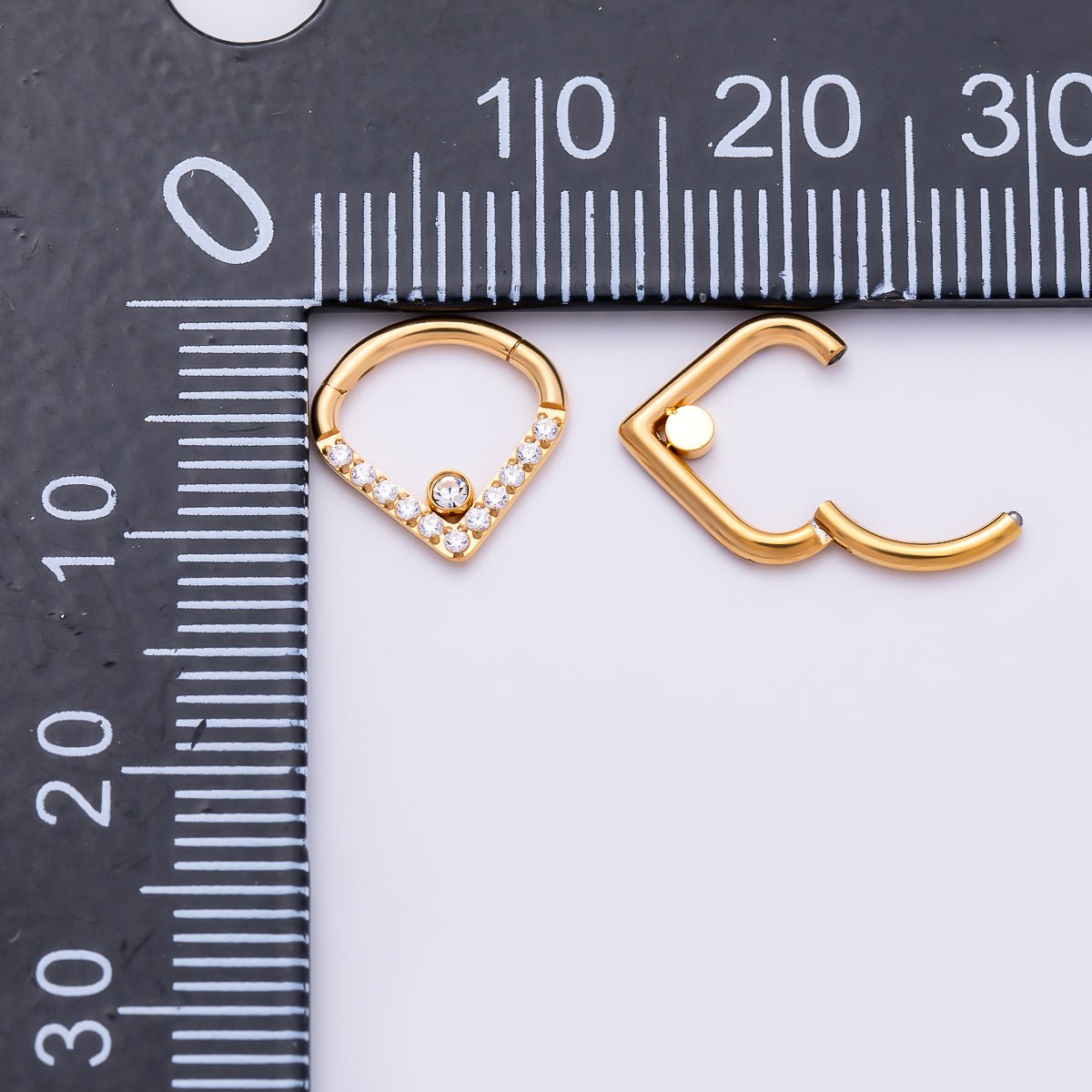 Titanium 10.5mm V-Shaped Chevron Micro Paved CZ Single Septum Cartilage Piercing Clicker in Gold &amp; Silver | BJ-00242 BJ-00243