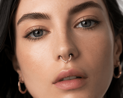 Titanium 10mm Micro Paved CZ Snake Single Septum Nose Piercing Clicker in Gold &amp; Silver | BJ-00013 BJ-00014