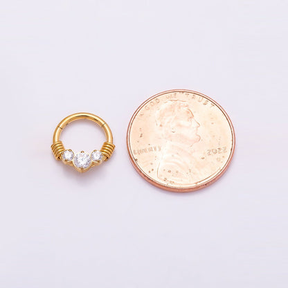 Titanium 11.5mm Clear CZ Cluster Single Septum Cartilage Piercing Clicker in Gold &amp; Silver |BJ-00122 BJ-00123