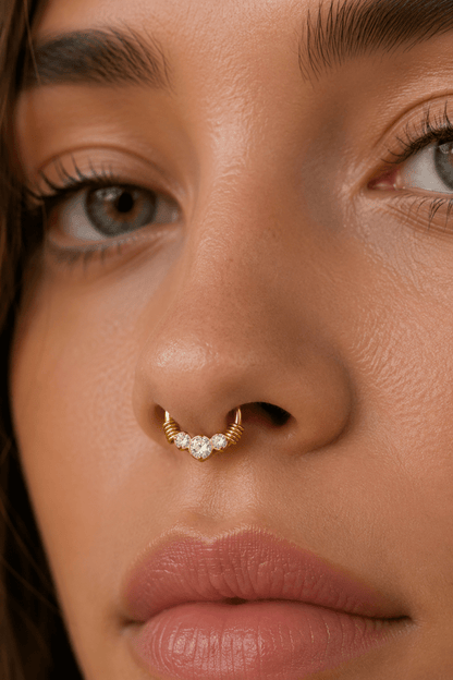 Titanium 11.5mm Clear CZ Cluster Single Septum Cartilage Piercing Clicker in Gold &amp; Silver |BJ-00122 BJ-00123
